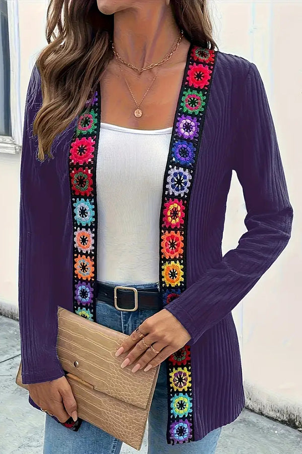 Rosamund | Women's Boho Floral Trim Long Cardigan