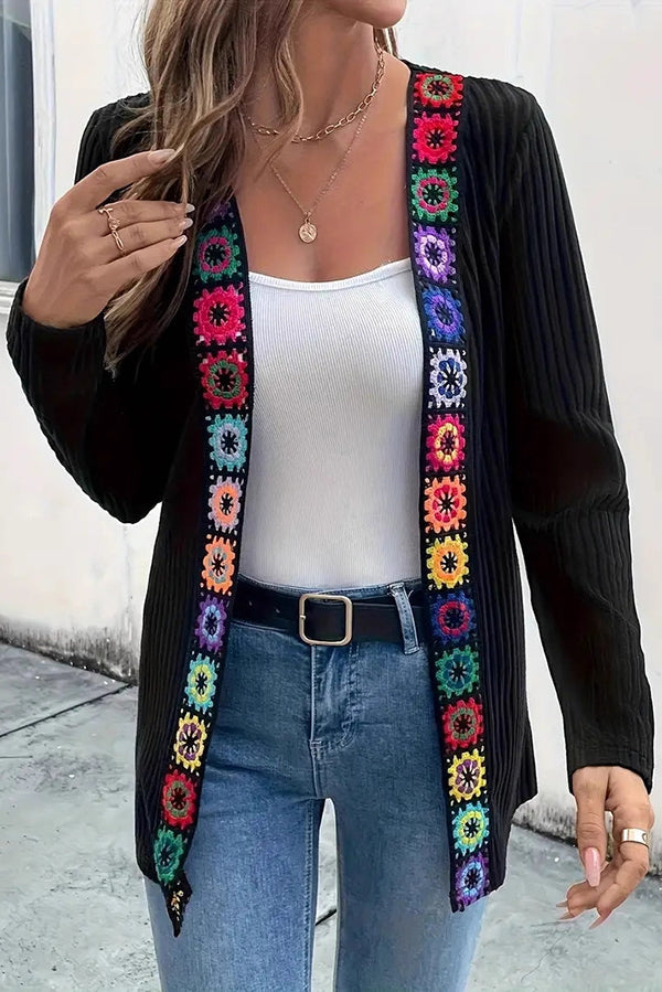Rosamund | Women's Boho Floral Trim Long Cardigan