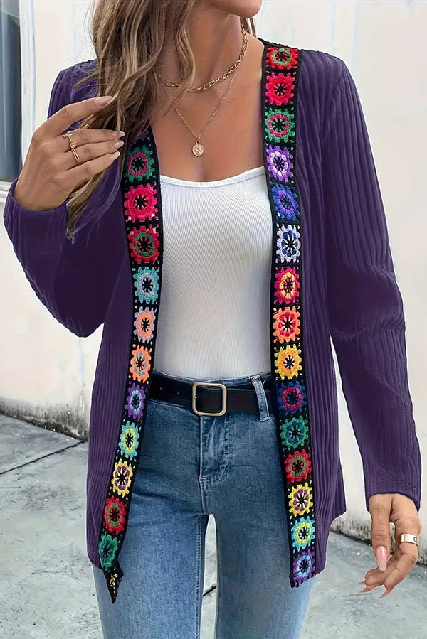 Rosamund | Women's Boho Floral Trim Long Cardigan