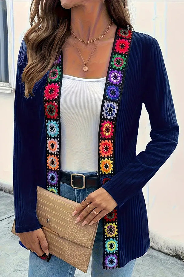 Rosamund | Women's Boho Floral Trim Long Cardigan