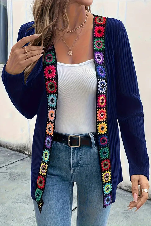 Rosamund | Women's Boho Floral Trim Long Cardigan