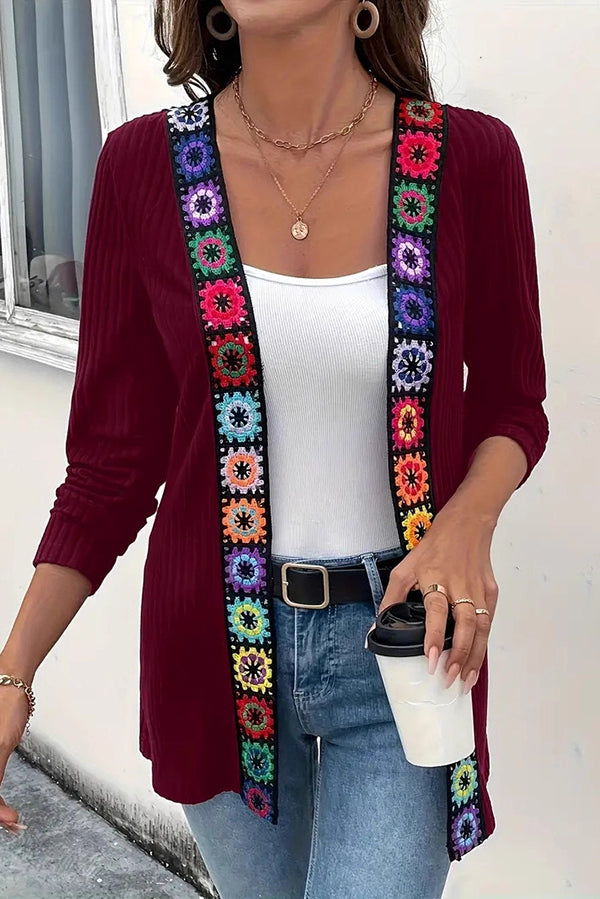 Rosamund | Women's Boho Floral Trim Long Cardigan