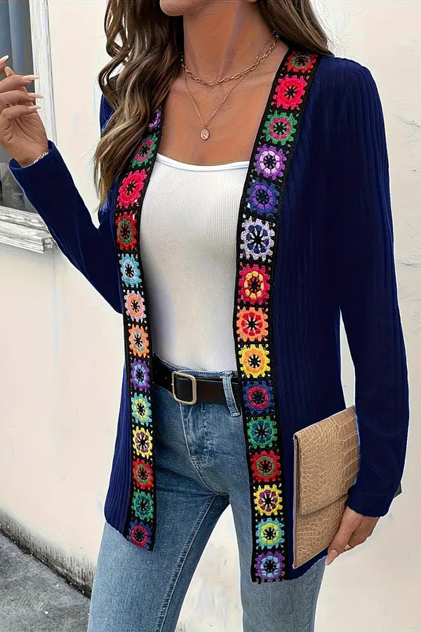 Rosamund | Women's Boho Floral Trim Long Cardigan
