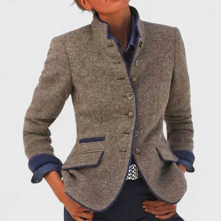 Alina | Women's Military Stand-Collar Contrast-Trim Blazer