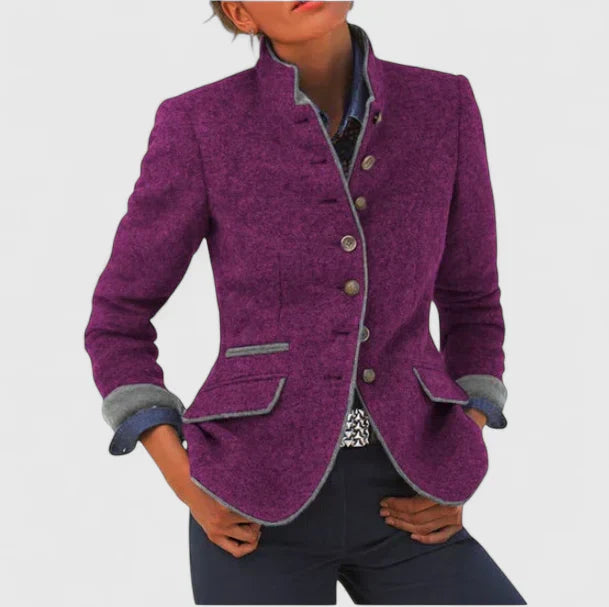 Alina | Women's Military Stand-Collar Contrast-Trim Blazer