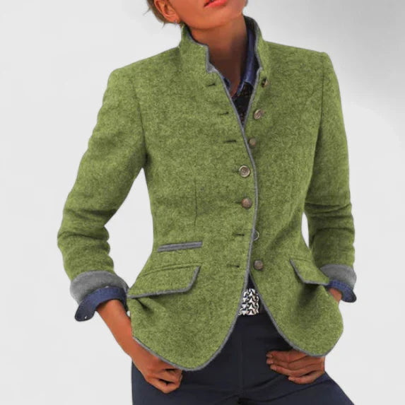 Alina | Women's Military Stand-Collar Contrast-Trim Blazer