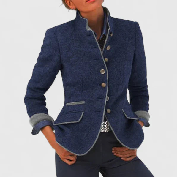 Alina | Women's Military Stand-Collar Contrast-Trim Blazer