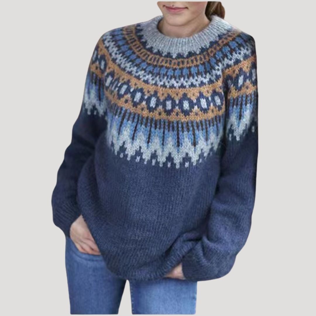 Annika | Women's Patterned Yoke Long Sleeve Sweater