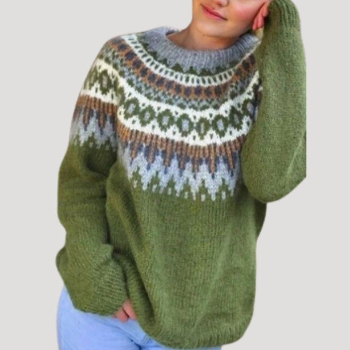 Annika | Women's Patterned Yoke Long Sleeve Sweater