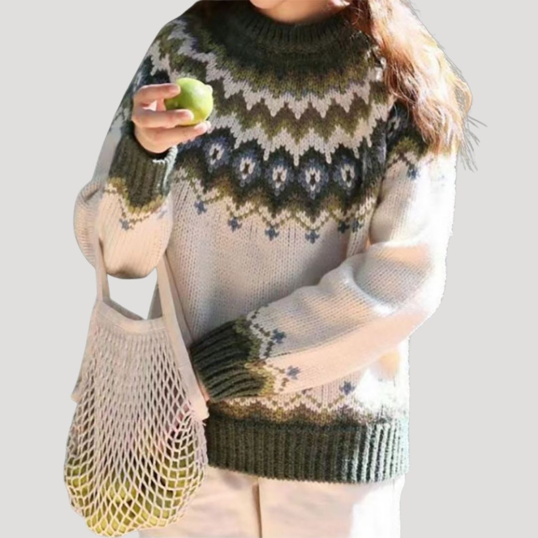 Annika | Women's Patterned Yoke Long Sleeve Sweater