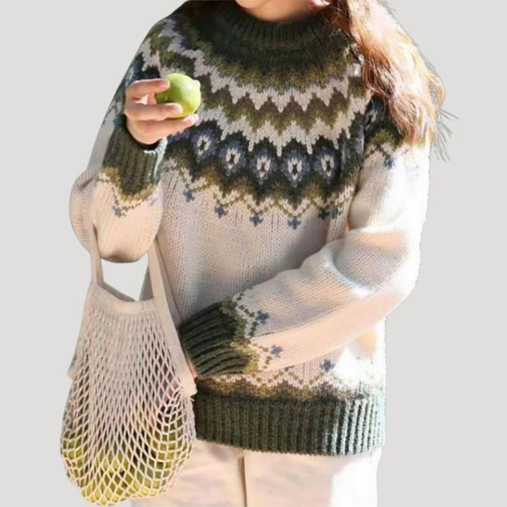 Annika | Women's Patterned Yoke Long Sleeve Sweater