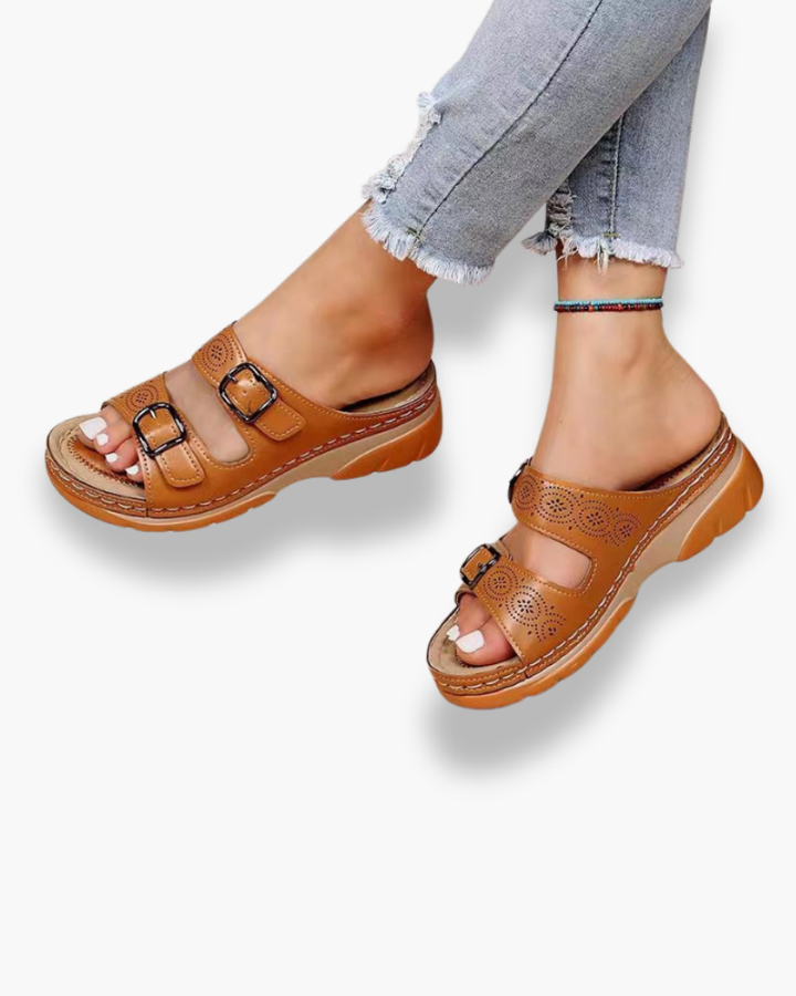 Beatrix | Women's Adjustable Double Buckle Orthopedic Platform Sandals