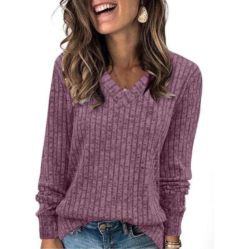 Camille | Women's Ribbed V-Neck Long Sleeve Sweater