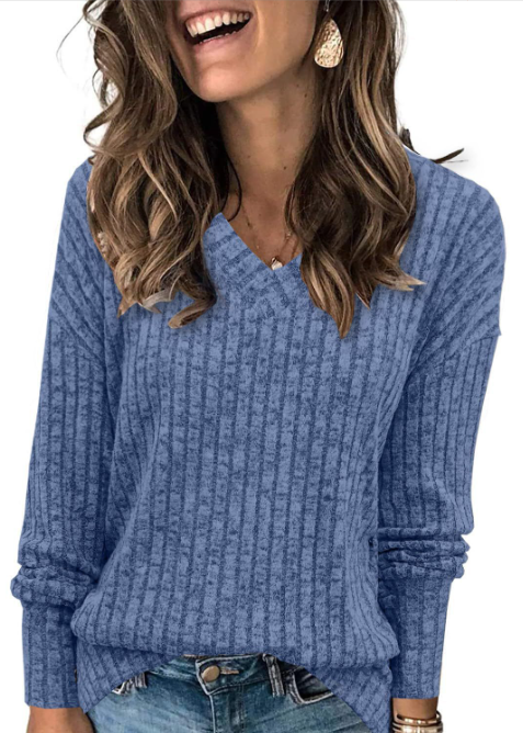 Camille | Women's Ribbed V-Neck Long Sleeve Sweater
