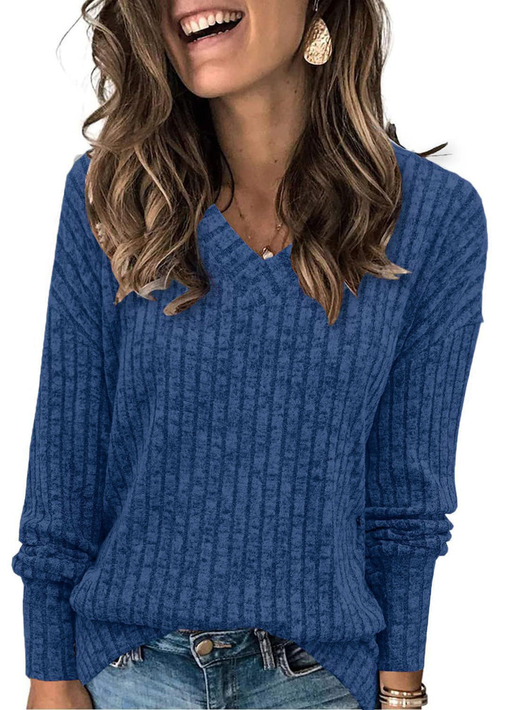 Camille | Women's Ribbed V-Neck Long Sleeve Sweater