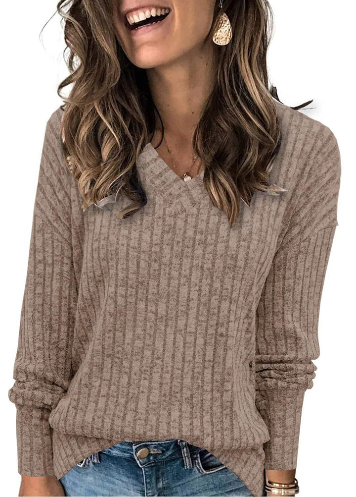 Camille | Women's Ribbed V-Neck Long Sleeve Sweater