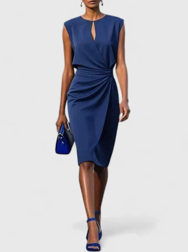Celeste | Women's Homecoming Keyhole-Neck Ruched Midi Dress