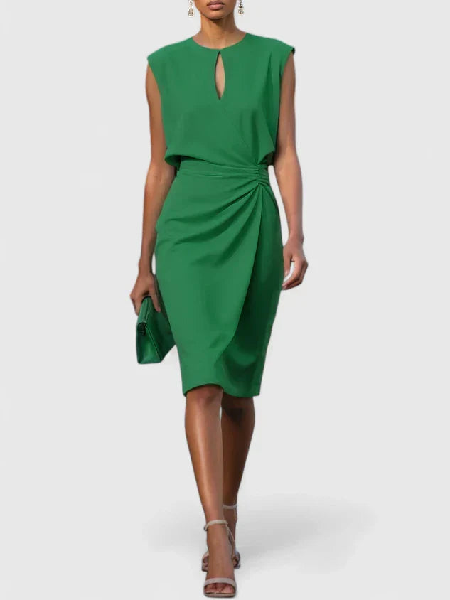 Celeste | Women's Homecoming Keyhole-Neck Ruched Midi Dress