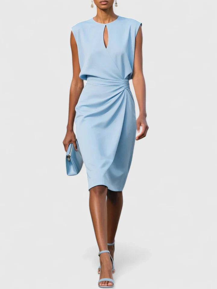 Celeste | Women's Homecoming Keyhole-Neck Ruched Midi Dress