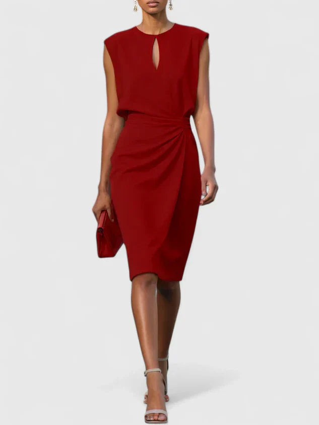 Celeste | Women's Homecoming Keyhole-Neck Ruched Midi Dress