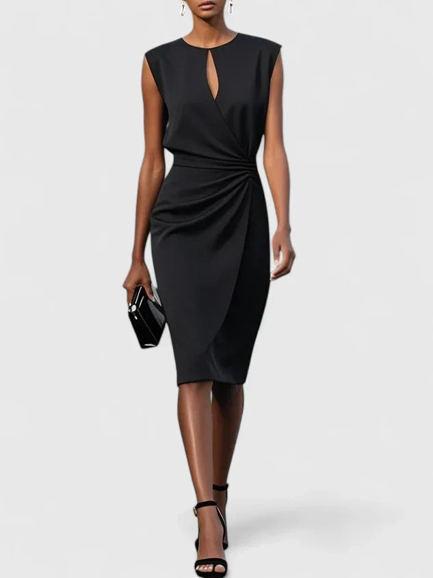 Celeste | Women's Homecoming Keyhole-Neck Ruched Midi Dress