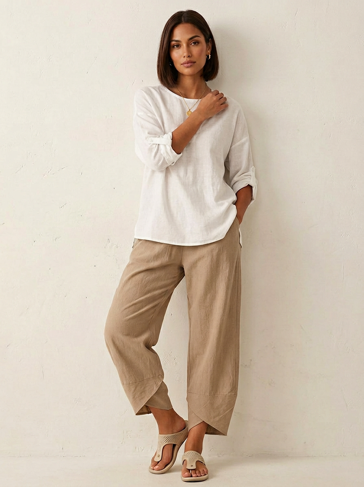 Chloe | Women's Casual Hem Linen Capri Pants