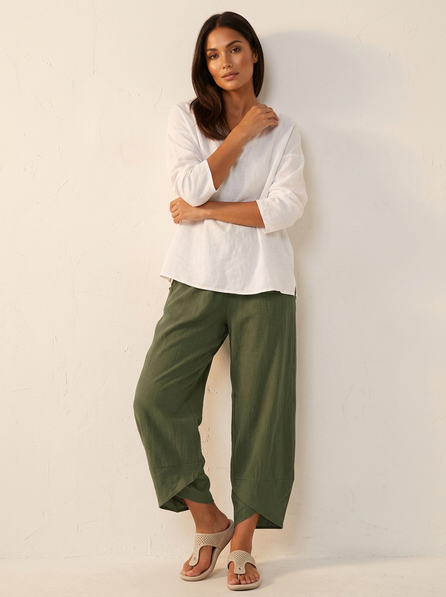 Chloe | Women's Casual Hem Linen Capri Pants