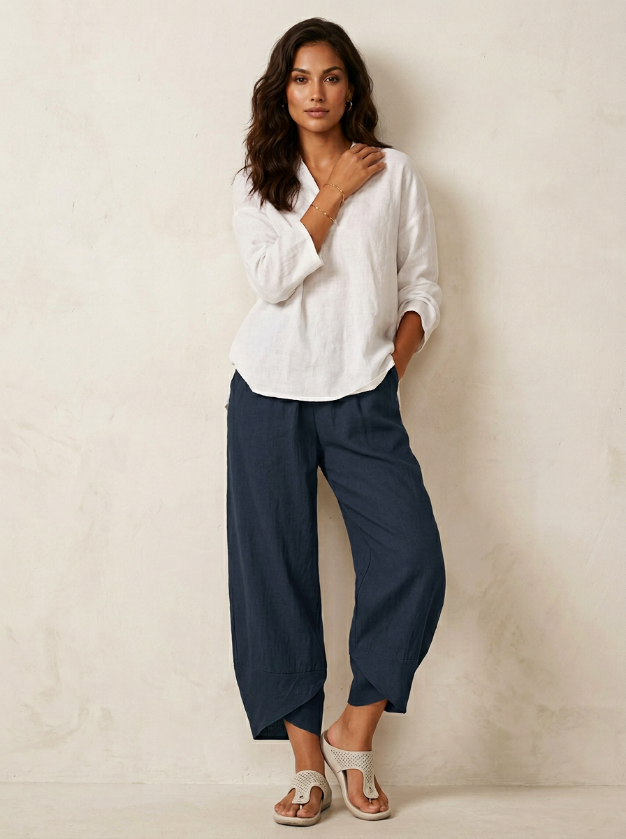 Chloe | Women's Casual Hem Linen Capri Pants
