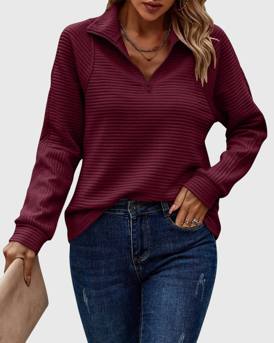 Colette | Women's Quarter-Zip Ribbed Long Sleeve Sweater
