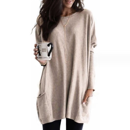 Delaney | Women's Oversized Patch Pocket Long Sleeve Tunic Sweater