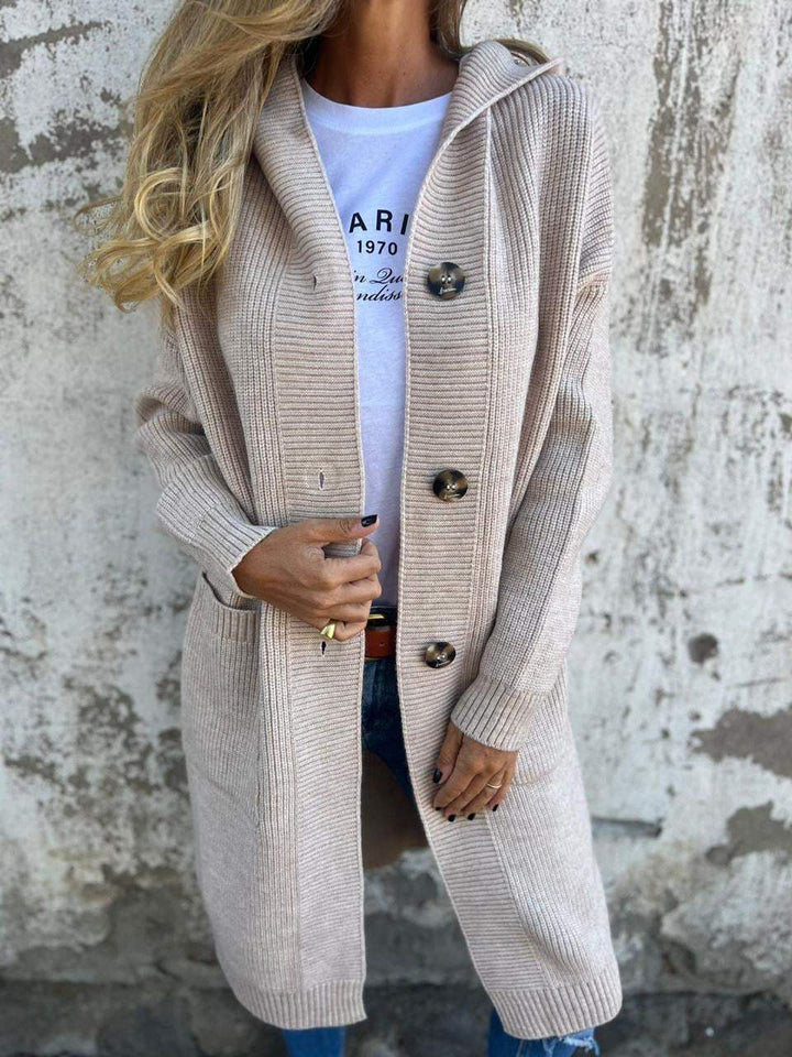 Delphine | Women's Hooded Button Front Longline Cardigan
