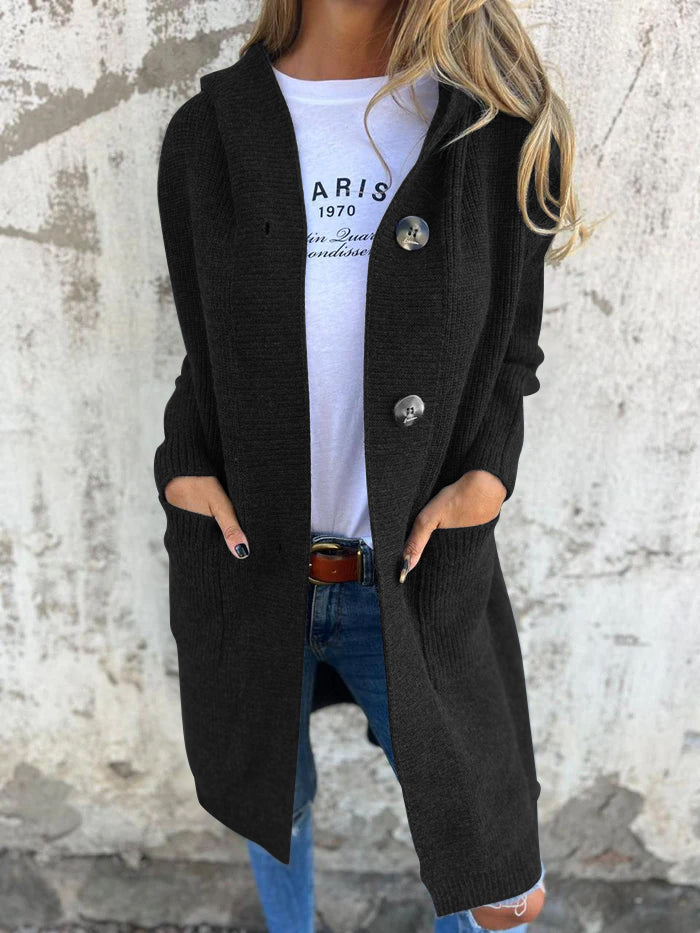 Delphine | Women's Hooded Button Front Longline Cardigan