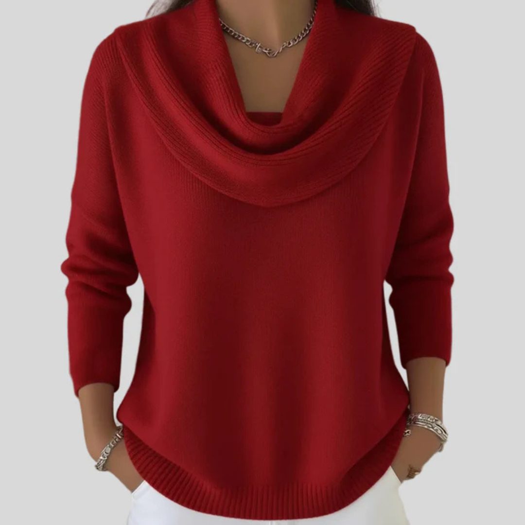 Elena | Women's Draped Cowl Neck Long Sleeve Sweater