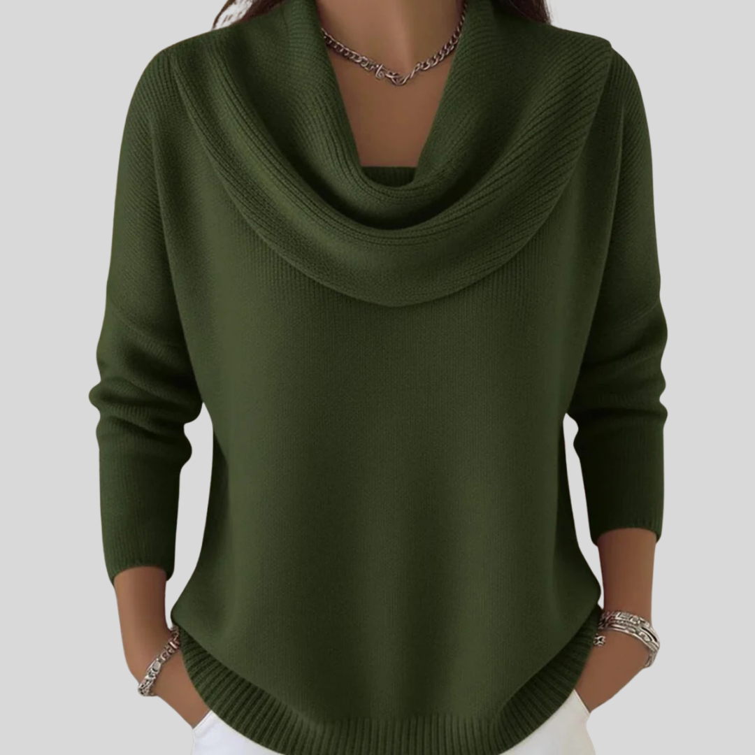 Elena | Women's Draped Cowl Neck Long Sleeve Sweater