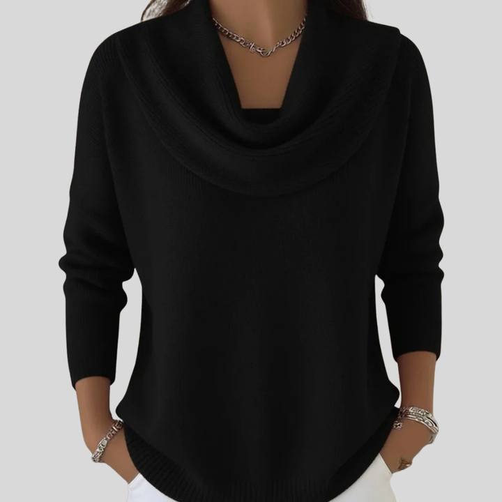 Elena | Women's Draped Cowl Neck Long Sleeve Sweater