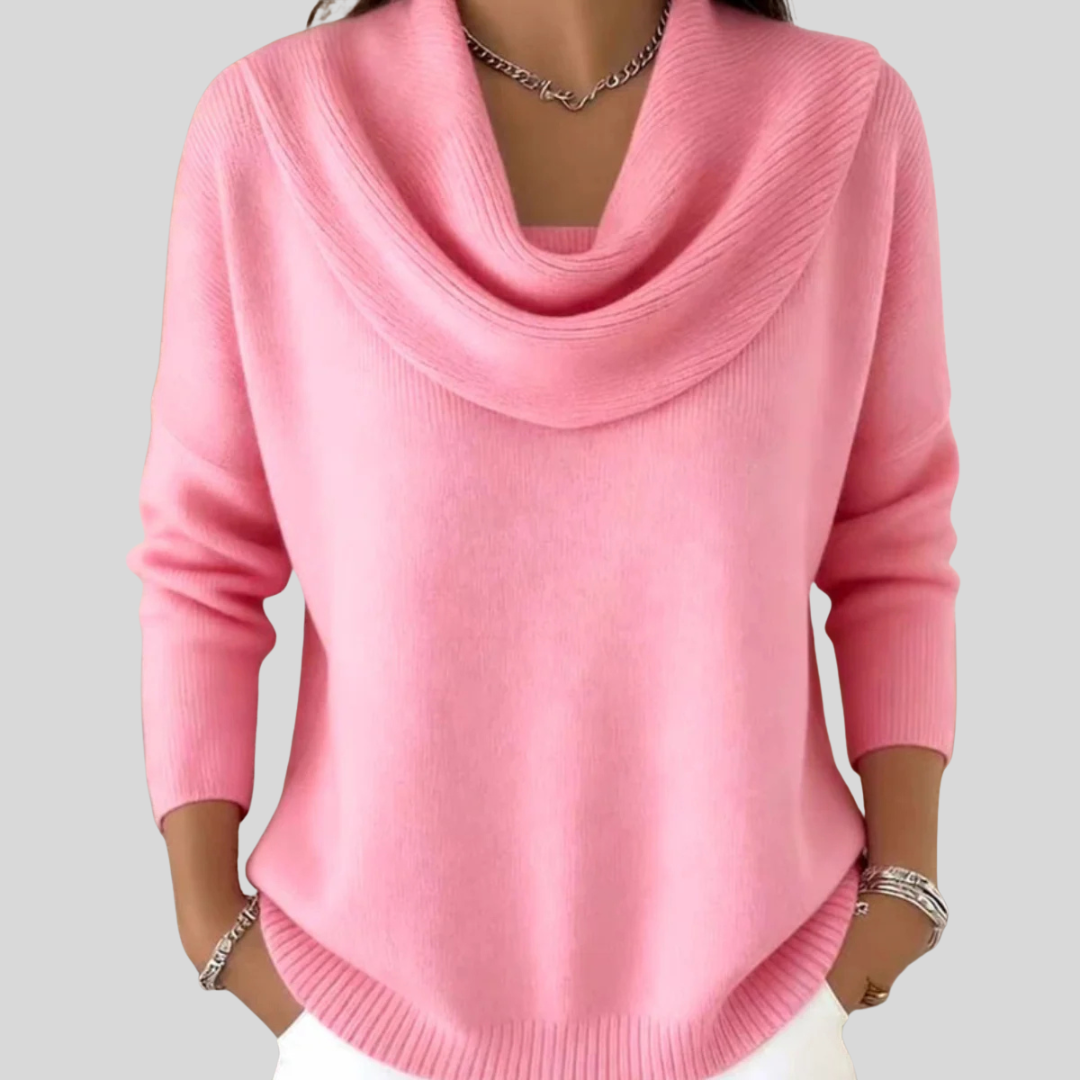 Elena | Women's Draped Cowl Neck Long Sleeve Sweater