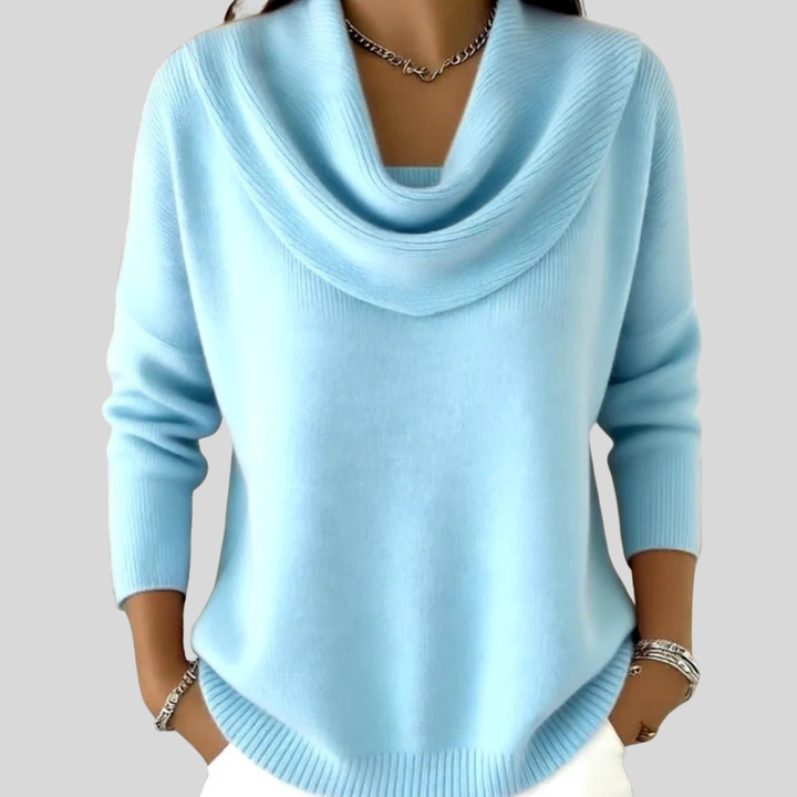 Elena | Women's Draped Cowl Neck Long Sleeve Sweater