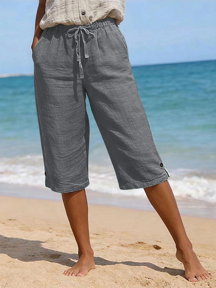 Elena | Women's Summer Drawstring Linen Loose Capri Pants