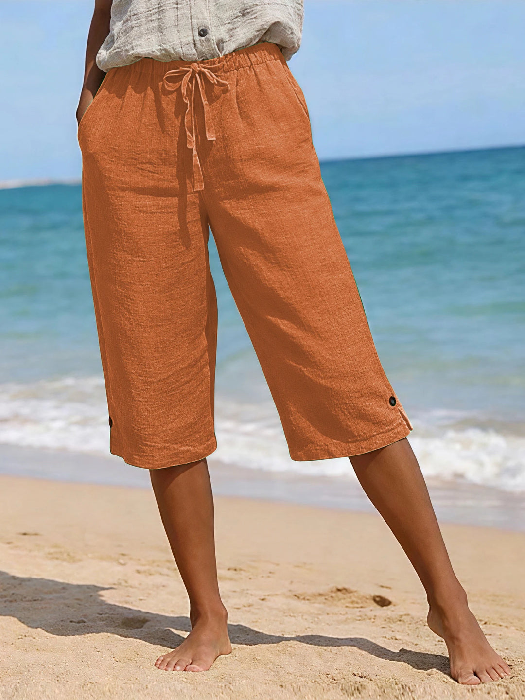 Elena | Women's Summer Drawstring Linen Loose Capri Pants