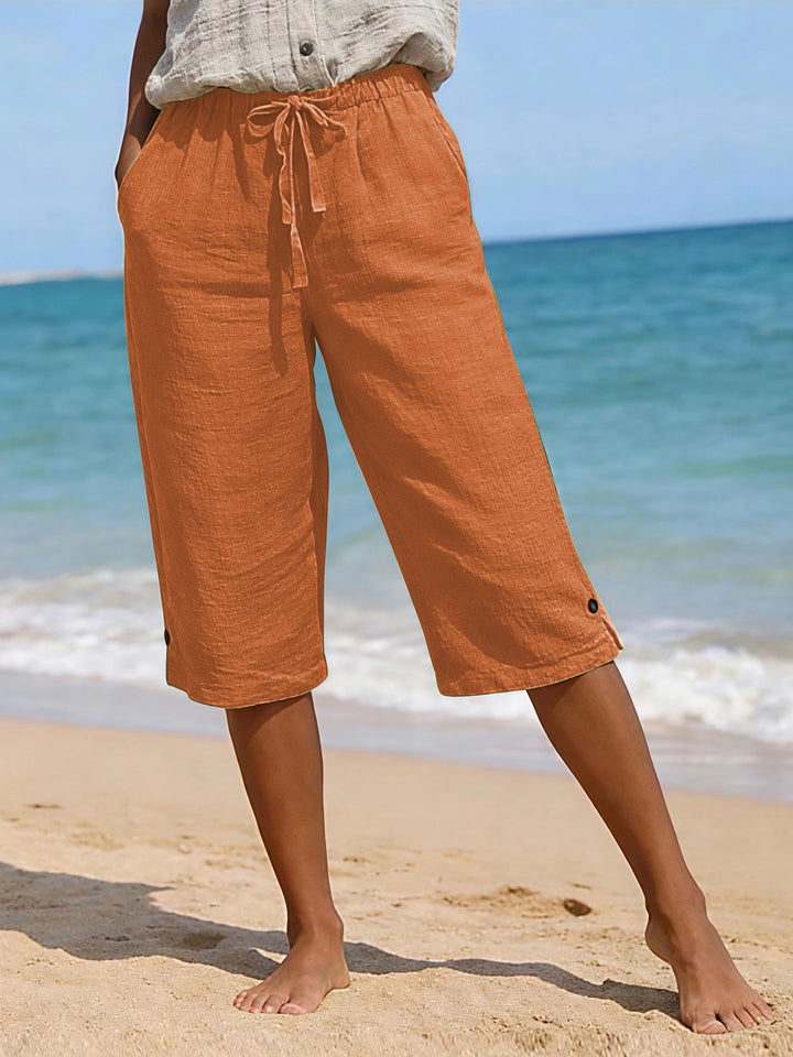 Elena | Women's Summer Drawstring Linen Loose Capri Pants