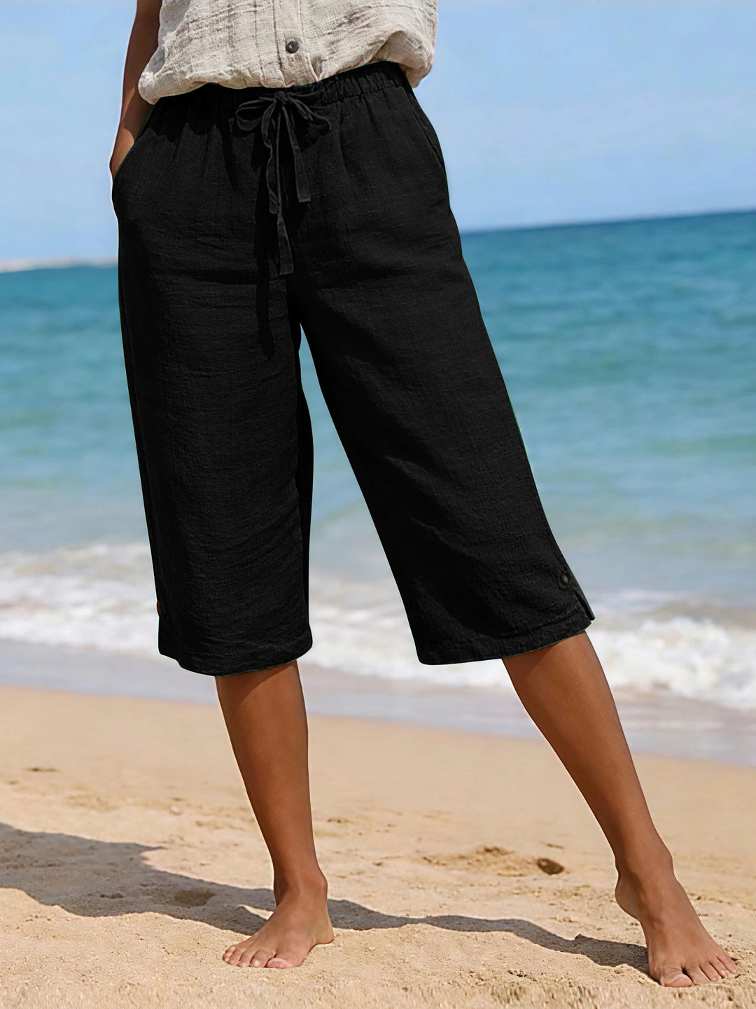 Elena | Women's Summer Drawstring Linen Loose Capri Pants
