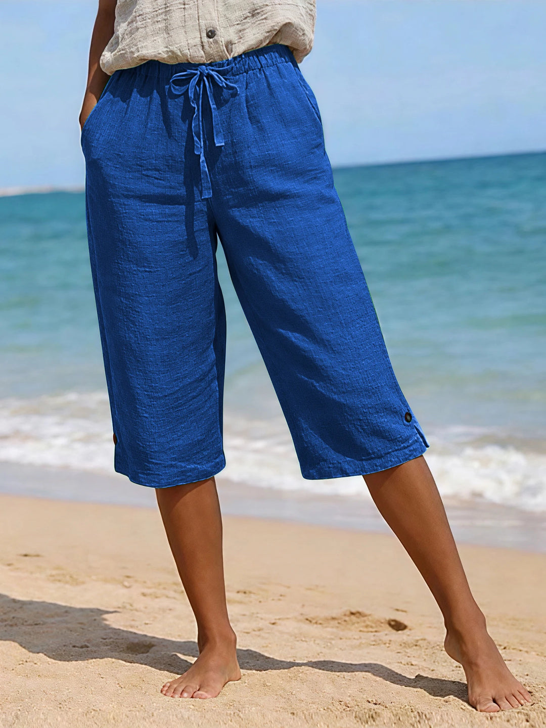 Elena | Women's Summer Drawstring Linen Loose Capri Pants
