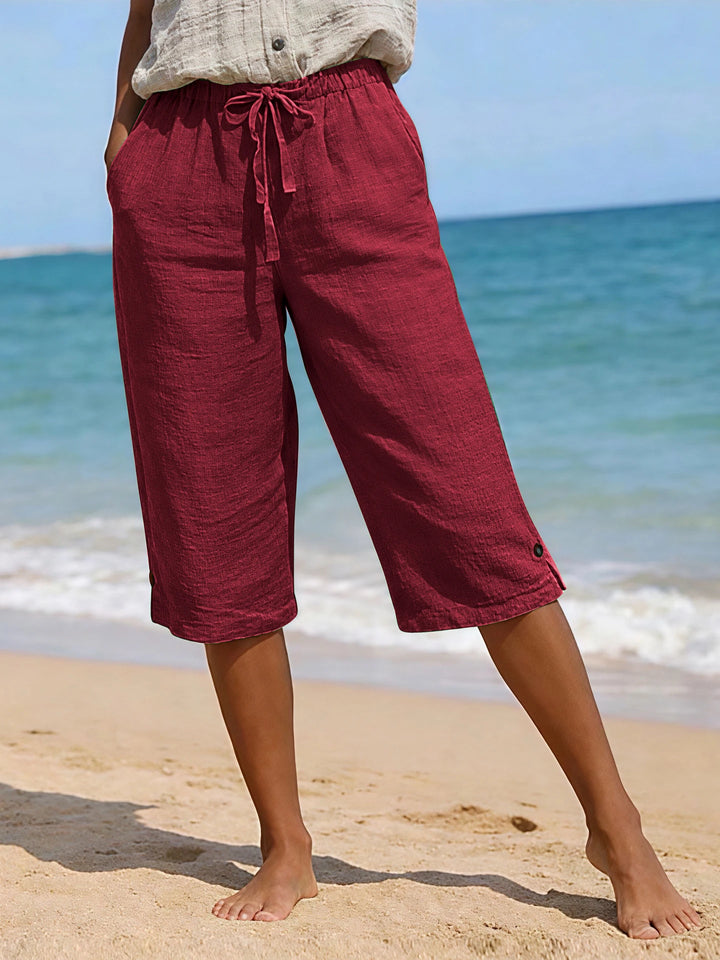 Elena | Women's Summer Drawstring Linen Loose Capri Pants