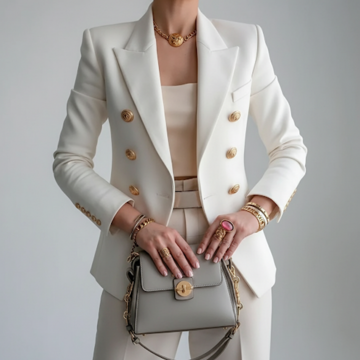 Elena | Women's Double Breasted Crest Button Tailored Blazer