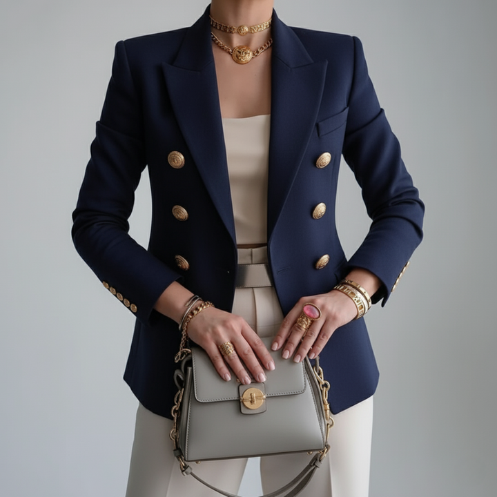Elena | Women's Double Breasted Crest Button Tailored Blazer