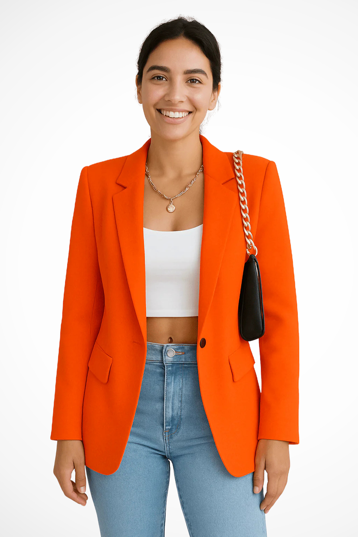 Fiona | Women's Single Button Flap Pockets Fitted Blazer
