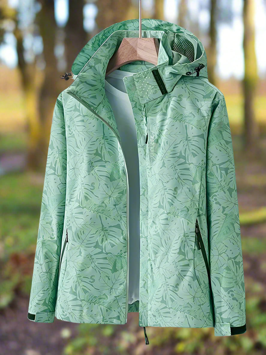 Flora | Women's Botanical-Print Zip Hooded Waterproof Rain Jacket