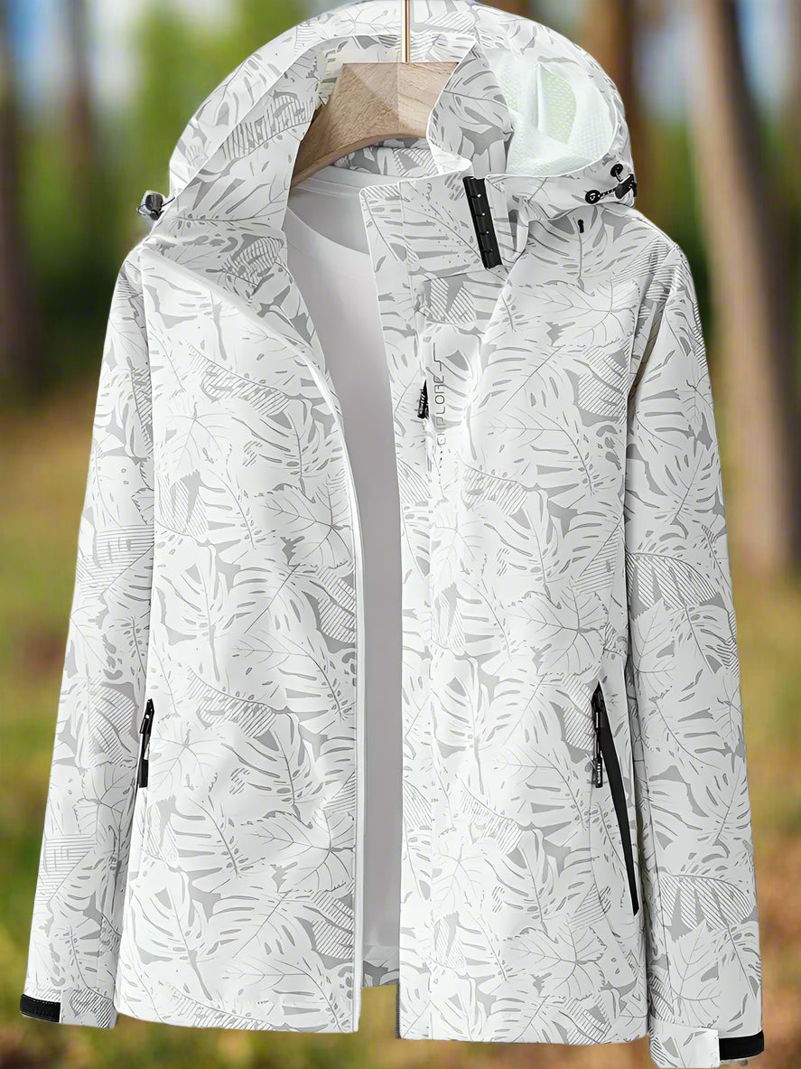 Flora | Women's Botanical-Print Zip Hooded Waterproof Rain Jacket