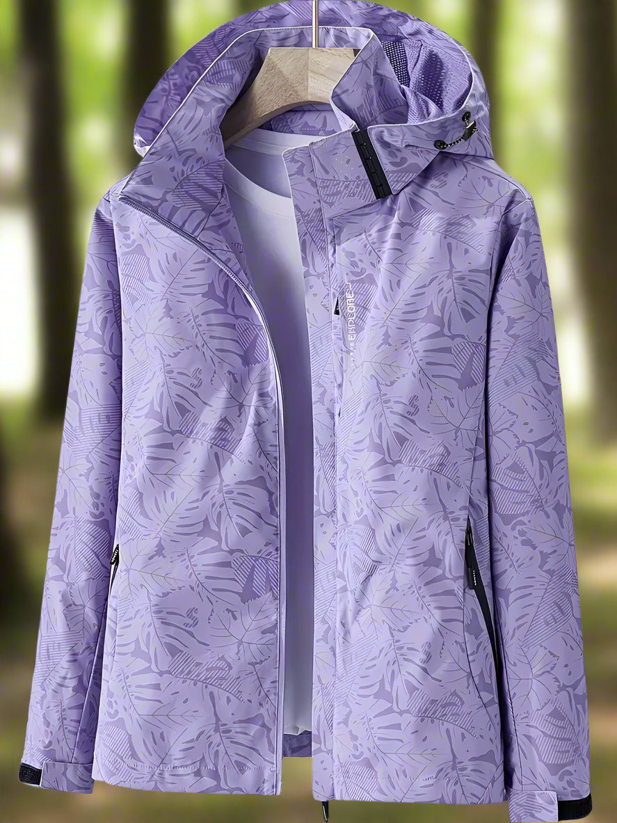 Flora | Women's Botanical-Print Zip Hooded Waterproof Rain Jacket