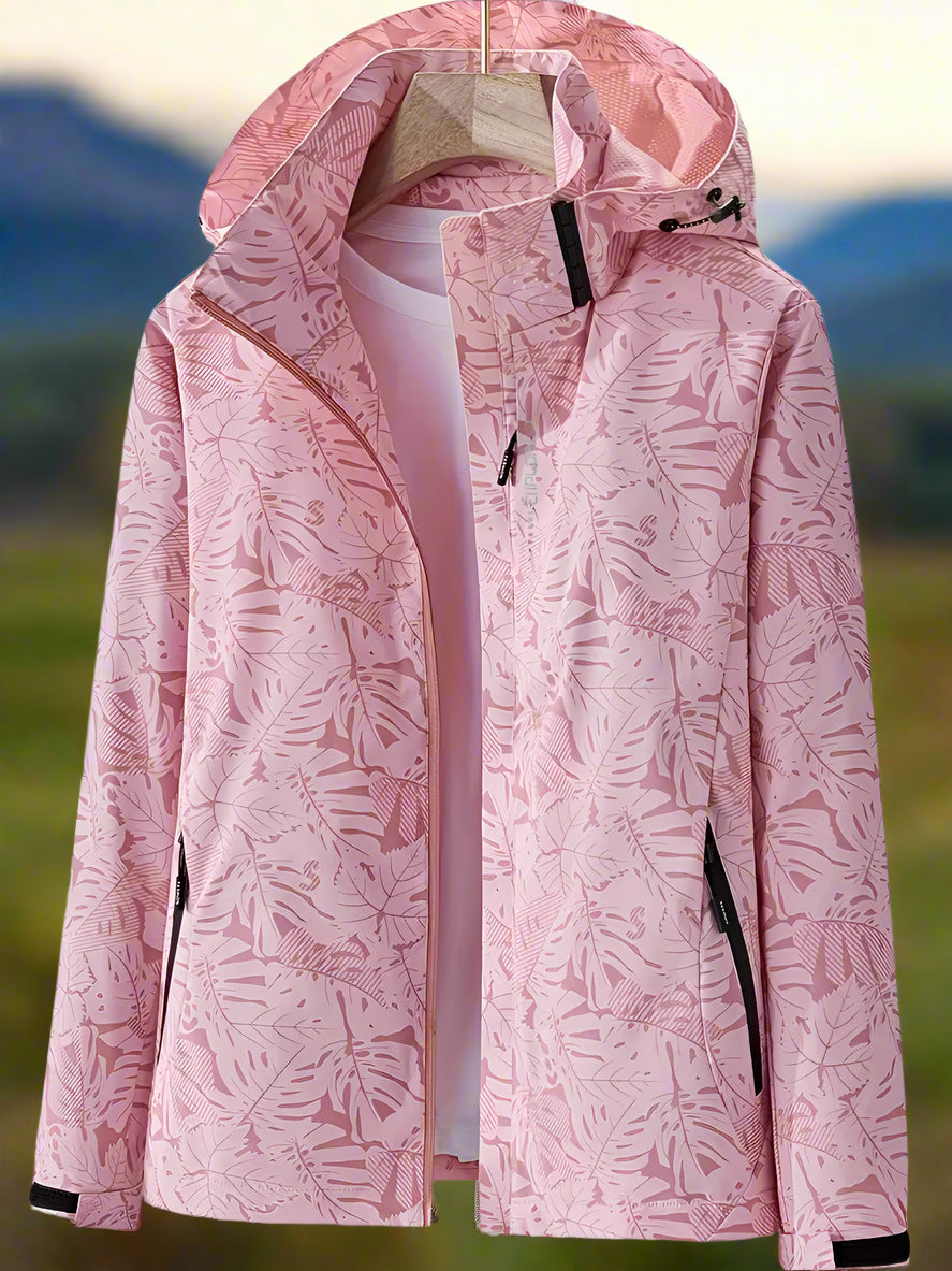 Flora | Women's Botanical-Print Zip Hooded Waterproof Rain Jacket